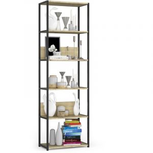 Akord - tagère murale industrielle sur pied Noire - Chêne Artisan 60 cm 6 étagères 60x32x192 cm