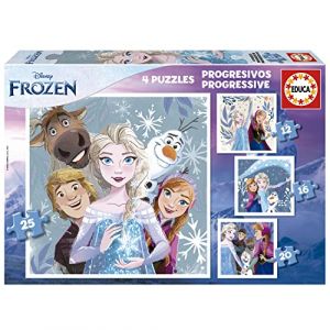 Educa Lot de 4 Puzzles progressifs pour Enfants de 12 à 25 pièces avec des Images de Frozen et de Ses Amis. Dimensions : 16 x 16 cm. Recommandé pour Les Enfants de 3 Ans et Plus (19735)