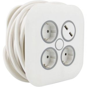 Zenitech Enrouleur domestique 3 prises Schuko + 2 USB 2,4A 7m - Blanc