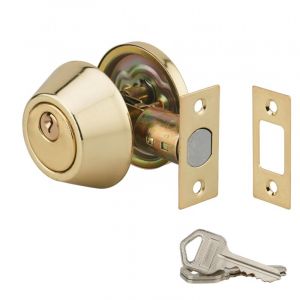 THIRARD Serrure horizontale tubulaire en applique à bouton pour porte d'entrée, axe réglable, doré, 3 clés