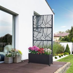 Cloison avec jardinière Surnskoki acier galvanisé 190 x 82 x 38 cm noir