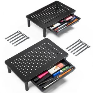 Auronic Support de moniteur - Rehausseur de moniteur - Rehausseur d'&eacute;cran - 2 pi&egrave;ces - r&eacute;glable - 37 x 23,5 x 10 cm - m&eacute;tal - noir