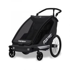 Fuxtec Remorque vélo en noir Sport Cruiser - charge max. 45kg, 2 ceintures 5 points, Enfants Poussette Pliable