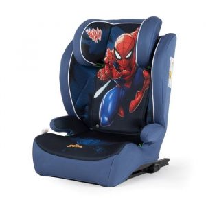Siège auto Marvel Spiderman avec fixation ISOFIX pour la sécurité des enfants d'une hauteur de 100 à 150 cm avec des graphismes du super-héros Spider-Man sur fond bleu