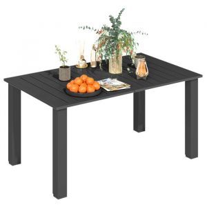 Outsunny Table de jardin - pour 4 &agrave; 6 personnes - avec trou pour parasol - plateau en m&eacute;tal &agrave; lattes, structure en acier - noir