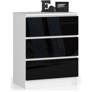 Commode Akord K60 Blanche 60 cm 3 tiroirs façade Noir Brillant 60x40x77 cm