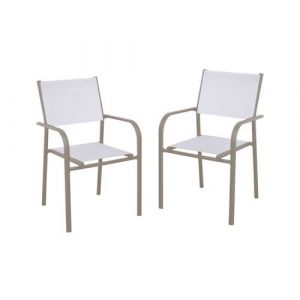 Alize Fauteuil de jardin empilable aluminium et toile - Duca 126 - Couleur Crème / Chiné Blanc