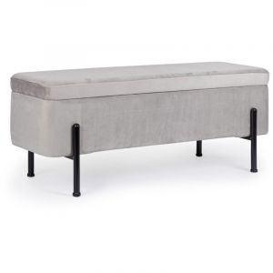 Hellin Banc coffre 2 places en velours et piétement noir gris clair
