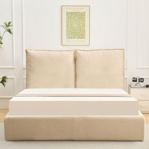 Lit-coffre Coussino sommier relevable Tissu bouclette Beige