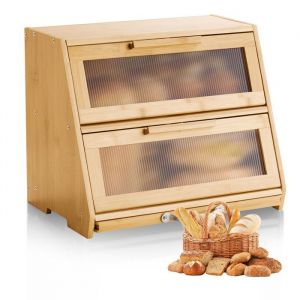 VEVOR Bo&icirc;te &agrave; Pain pour Comptoir de Cuisine 2 Niveaux, R&eacute;cipient de Stockage pour Pain de Style Ferme, Grande Capacit&eacute;, avec Panneau de Porte Ondul&eacute; en Acrylique, Rangement Alimentaire, Naturel