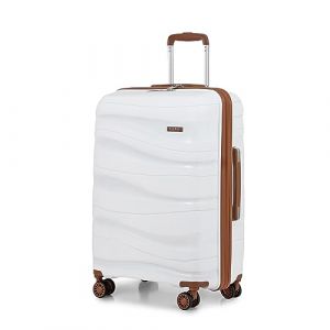 Kono Valise Grande 76cm Rigide Polypropylène Valise de Voyage à 4 roulettes et Serrure TSA, Crème