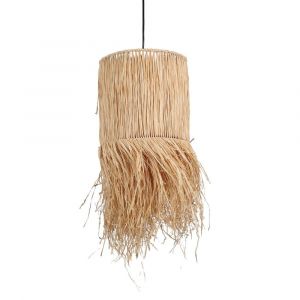 Suspension luminaire "Lungo" en franges de raphia - D 28 x H 60 cm