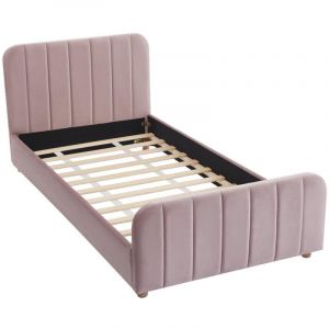 Lit 90 x 190 cm - Velours avec coutures verticales - Rose - rogadi