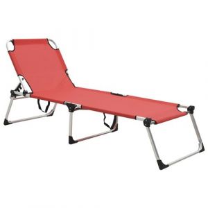 Image de VidaXL Chaise longue pliable extra haute pour seniors Rouge Aluminium