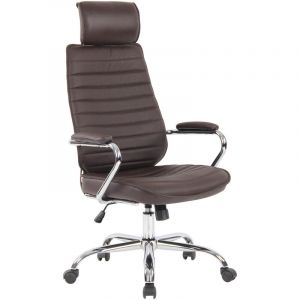 Image de CLP Chaise de Bureau Rako en véritable cuir Piètement en Métal Chromé Ajustable Pivotant, Marron