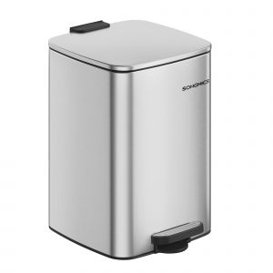Songmics Poubelle de Cuisine, Poubelle 20 l, Poubelle à Pédale en Acier, avec Seau Intérieur, Fermeture Douce et Maintien en Ouverture, Argent Métallique