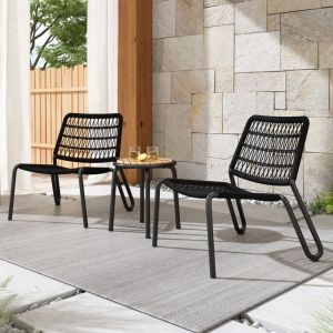 Modfu - Ensemble table et chaise de jardin,Salon de jardin 3 pièces – 1 table ronde (Ø40,5 x H47 cm) + 2 chaises avec dossier – Structure en métal –
