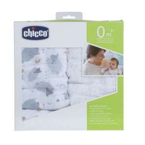 Image de Chicco Lot de 2 langes en mousseline de coton - 2 motifs ours et mouton