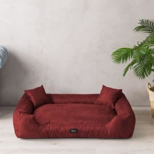 Panier Couchage Lit pour chien, Puffi – Alcantara ‘’ XXXL 160cm x 110cm Rouge