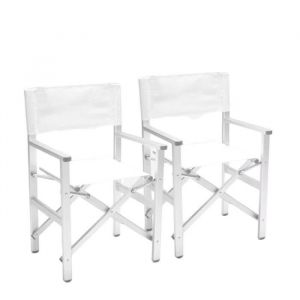 Beach and Garden Design 2 chaises de plage pliantes portables en textil&egrave;ne aluminium regista gold | blanc