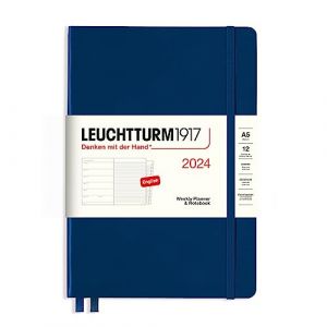 LEUCHTTURM1917 367754 Composition (B5) Agenda semainier et bloc-notes 2024, 12 mois, bleu marine, en anglais