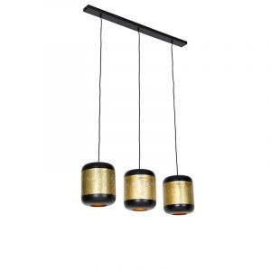 Qazqa Kayleigh - Suspension multiples Industriel - 3 lumi&egrave;re - l 100 cm - Dor&eacute;/Laiton - Rustique - &Eacute;clairage int&eacute;rieur - Salon i Chambre i Cuisine