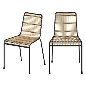 Chaise Jouve en rotin et m&eacute;tal noir (lot de 2)