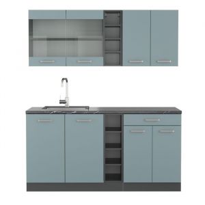 Cuisine R-Line, Bleu-gris/anthracite, 160 cm sans plan de travail, Vicco