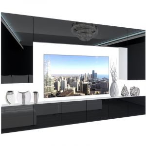 Unité Murale tv nex i Ensemble Muebles de Salon Complet i Ensemble Meuble tv avec Illumination led i Dimensions: 300 x 180 x 36 cm i Coleur: Noir