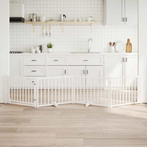 VidaXL Barri&egrave;re pour chiens avec porte 4 panneaux bois de sapin massif