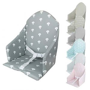 Monsieur Bébé Coussin D'assise Universel Miam Avec Harnais Pour Chaise Haute Bébé - Gris Foncé Brocolis