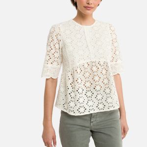 IKKS Blouse ajour&eacute;e col rond, manches 3/4 Ecru - Taille 36;38;40;42