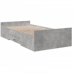Vidaxl Cadre De Lit Et Tiroirs Gris Béton 75x190 Cm Bois D'ingénierie - Neuf
