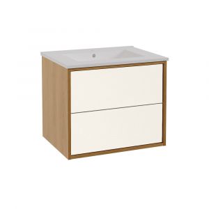 Meuble simple vasque encastrée 60 cm Denzel Blanc et Bois