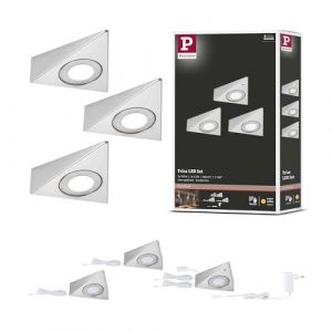 Paulmann 92125 LED sous-meubles Trias avec capteur de proximité kit de 3 3000 K 2,7W 135x132 mm 185lm Acier brossé luminaire en saillie pour meuble