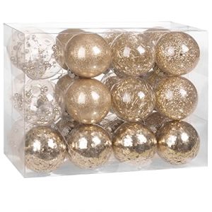 24 boules de No&euml;l Champagne 7cm en plastique