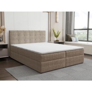Ensemble complet literie déco tête de lit capitonnée + sommiers coffre + matelas + surmatelas - 180 x 200 cm - Tissu - Taupe - KIDA de YSMÉE