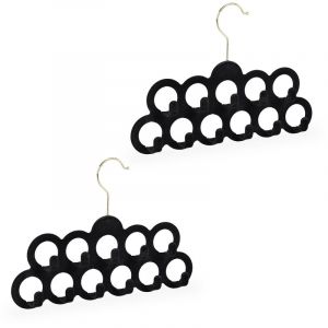 Relaxdays Cintre porte-foulards, lot de 2, pour écharpes, cravates et ceintures, velours, crochet rotatif 360°, antidérapant, noir
