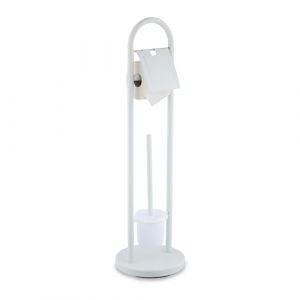 Relaxdays Serviteur WC, en Acier Inoxydable, Non Fixe, Brosse et Porte-Brosse, H x D : 79 x 22 cm, Blanc
