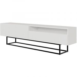 Selsey VELDIO - Meuble TV avec niche sur pieds noir - 175 cm - blanc