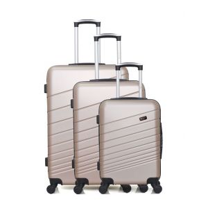 3 Valises 4 roues simples Tigre 55/65/75 cm rose doré