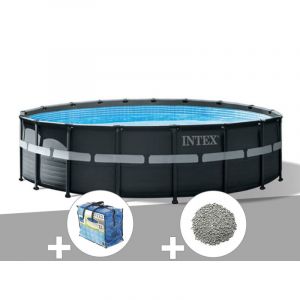 Intex Kit piscine tubulaire Ultra XTR Frame ronde 5,49 x 1,32 m + B&acirc;che &agrave; bulles + 20 kg de z&eacute;olite