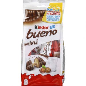 Kinder Bueno Mini - Fines gaufrettes enrobées de chocolat au lait fourrées lait et noisettes - Le paquet de 108g