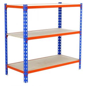 Simon Rack &Eacute;tag&egrave;re Rangement et 3 Niveaux en Boix, 200 kg Capacit&eacute; de Charge et Point de Flexion, 1000x1100x400 mm, &Eacute;tag&egrave;re Charge Lourde, &Eacute;tag&egrave;re Garage, Bleu/Orange/Bois - Maderclick
