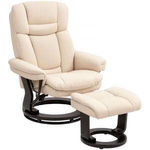 Homcom Fauteuil salon avec repose-pieds - dossier inclinable, assise rembourrée - PU - 86 x 83 x 107 cm - crème