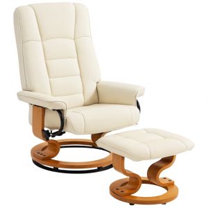 Homcom Fauteuil de relaxation inclinable repose-pied cadre en bois crème