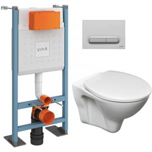 vitra Pack WC Bâti-support autoportant V-Fix Core + WC suspendu S-line Pro avec abattant + Plaque chrome mat (VFTFSLPRO5)