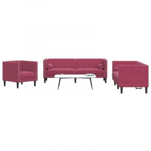VidaXL Ensemble de canapé Chesterfield et traversins 3 pcs velours, canapé, siège de canapé, canapé relax, canapé confort, fauteuil tv