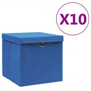 VidaXL Boîtes de rangement avec couvercles 10 pcs 28x28x28 cm Bleu