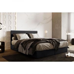 Lit boxspring 160x200 cm siesta avec rangement et matelas ressorts ensach&eacute;s en velours gris fonc&eacute;
